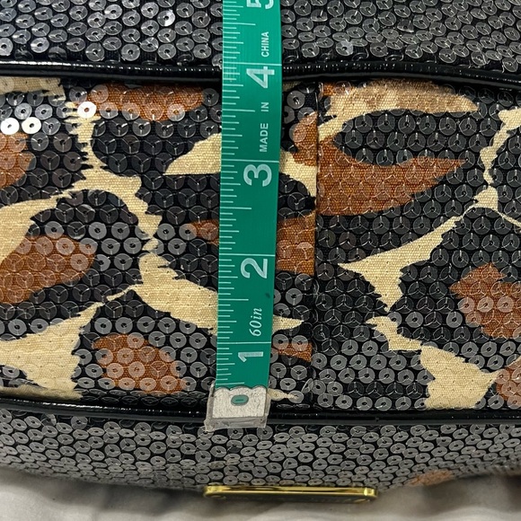 VINTAGE Betsy Johnson Black Brown Leopard Print Sequin Hobo Shoulder Bag Purse - Picture 9 of 12